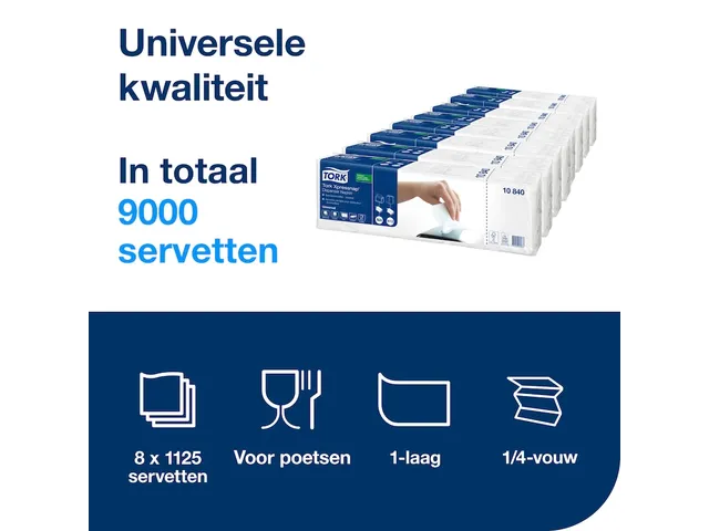 Servetten Tork Xpressnap N4 22x33cm 1/4 vouw 1-laags wit 10840