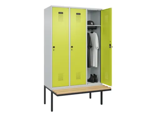 locker met bank,HxBxD 2120x1200x815mm,3vak,vak B 400mm,draaigrendel