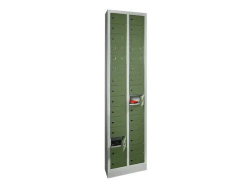 lockerkast,HxBxD 1950x460x200mm,2x15vakken,RAL7035,front RAL6011