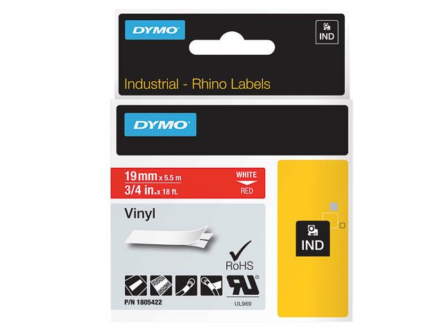 Dymo Rhino 1805422 Vinyl Wit Op Rood 19mm | DymoEtiket.nl