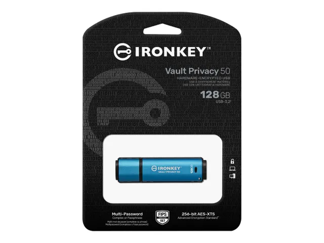 Kingston Technology IronKey Vault Privacy 50 USB Stick 128GB Blauw