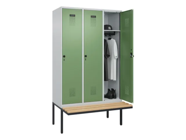 locker met bank,HxBxD 2120x1200x815mm,3vak,vak B 400mm,draaigrendel
