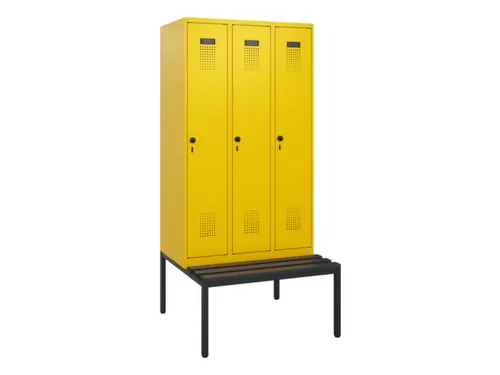 locker met bank,HxBxD 1950x900x815mm,3vak,vak B 300mm,draaigrendel