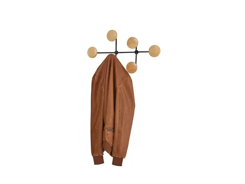 SIX wandkapstok zwart met 6 haken in hout