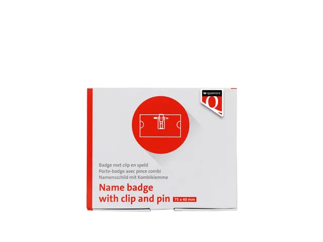 Badge Quantore met clip en speld 40x75mm