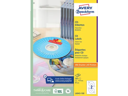 Etiket Avery L6043-100 CD wit 200stuks
