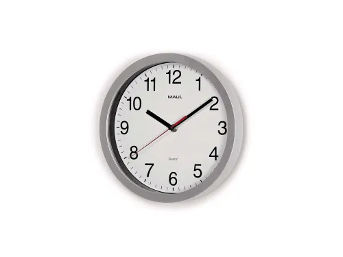 Wandklok MAULrun quartz Ø25x5cm kunststof zilver/wit incl.batterij
