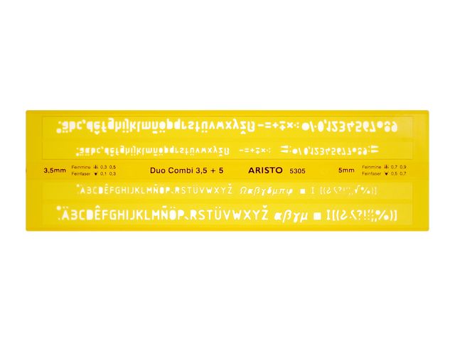 lettersjabloon Aristo duo-combi 3,5/5 mm recht | Tekensjablonen.be