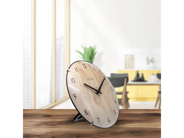 Horloge murale/de table mini NeXtime Ø20cm verre bombé bois clair