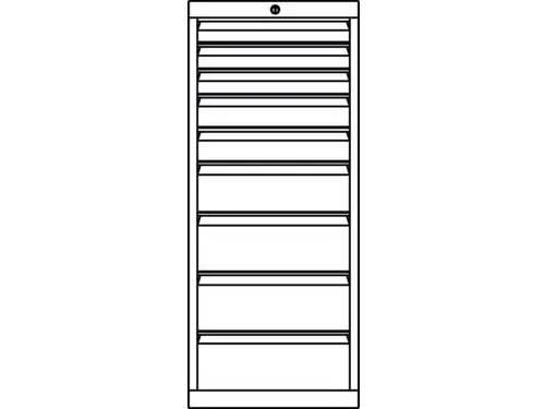 ladekast,HxBxD 1200x715x600mm,9lade(n),cil.-slot,RAL7035,front RAL3000
