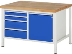 werkbank,HxBxD 840-1040x1250x900mm,beukblad,draagverm. 1250kg,4voeten
