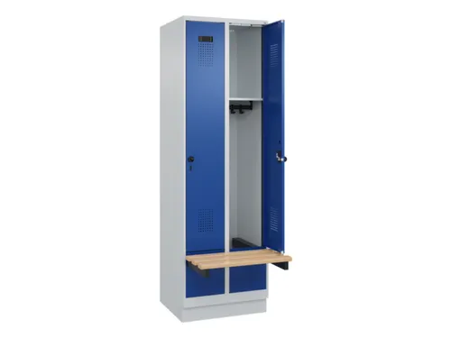locker met bank,HxBxD 1950x600x815mm,2vak,vak B 300mm,draaigrendel