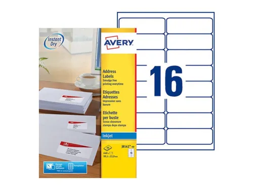 Adresetiket Avery J8162-40 99.1x33.9mm Inkjet wit 640 stuks