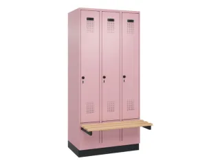locker met bank,HxBxD 1950x900x815mm,3vak,vak B 300mm,draaigrendel - 2