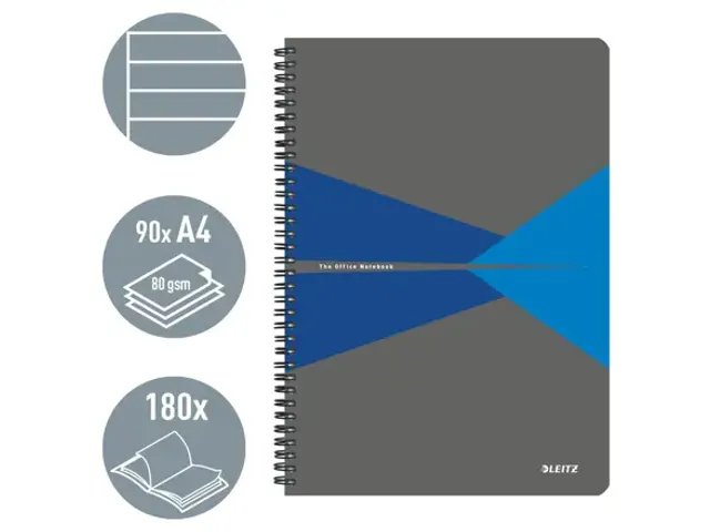 Cahier Leitz Office A4 ligné couverture PP gris/bleu