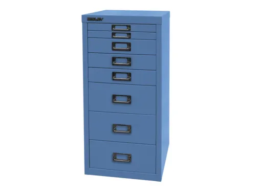 kantoor-ladekast HxBxD 590x279x380mm 8 laden romp + front blauw staal