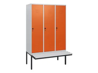 locker met bank,HxBxD 1950x1200x815mm,3vak,vak B 400mm,draaigrendel - 1