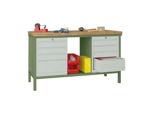 Werkbank 900x1500x700mm 8laden Frame/behuizing Ral6011 Front Ral7035