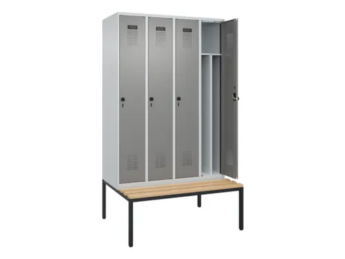 locker met bank,voor scheiding van kleding,HxBxD 2120x1200x815mm,4vak