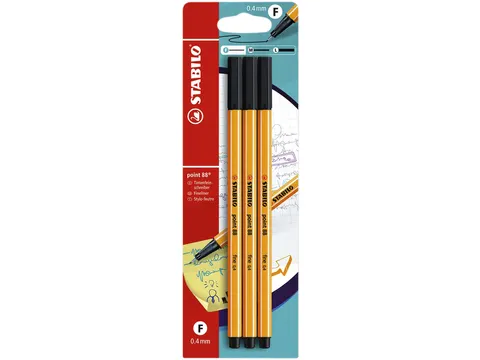 Fineliner STABILO Point 88 0.4mm blister à 3 stuks zwart