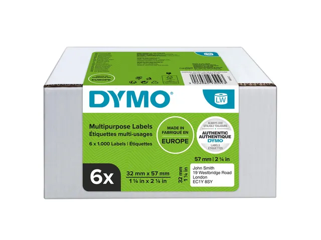 Etiquette Dymo LabelWriter multifonctionnelle 32x57mm 6rlx à 1000 pi