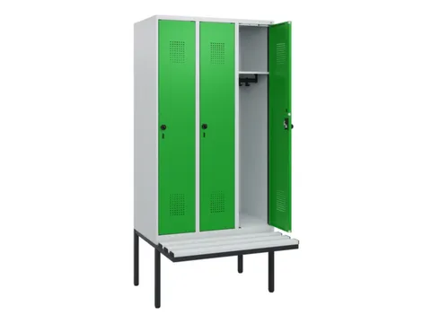 locker met bank,HxBxD 1950x900x815mm,3vak,vak B 300mm,draaigrendel