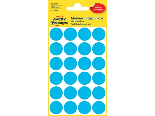 Etiket Avery Zweckform 3005 Rond Ø18mm Blauw 96 Stuks