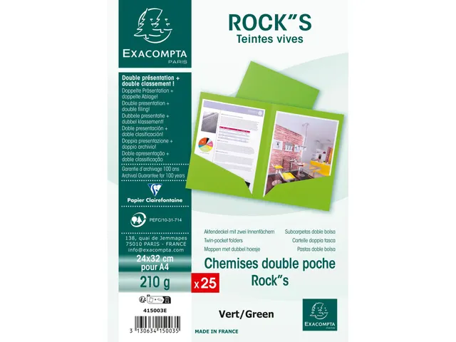 Dossiermap Met Dubbel Tas Rock''s 220 Lime Groen A4 25 Stuks