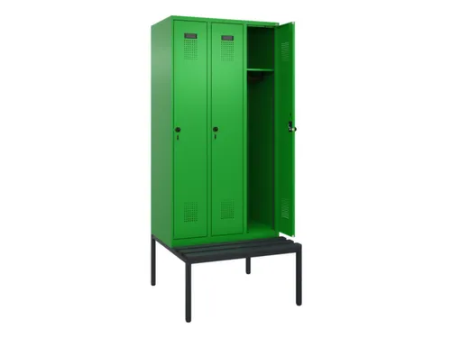 locker met bank,HxBxD 2120x900x815mm,3vak,vak B 300mm,draaigrendel