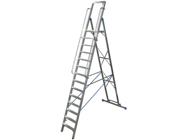 verrijdbare treden-platformladder eenzijdig 14treden stand H 3 3m