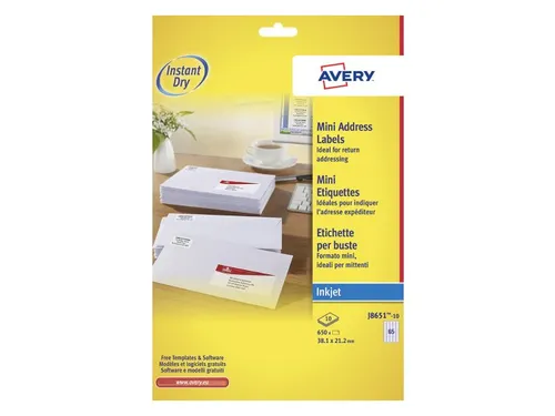 Etiket Avery J8651-10 38.1x21.2mm Inkjet Wit 650 Stuks