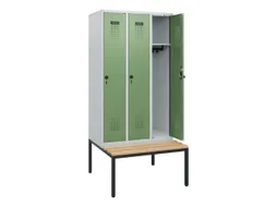 locker met bank,HxBxD 1950x900x815mm,3vak,vak B 300mm,draaigrendel