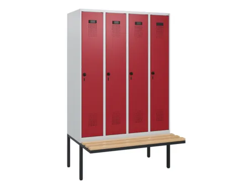 locker met bank,HxBxD 1950x1200x815mm,4vak,vak B 300mm,draaigrendel