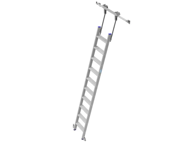 verrijdbare stellingladder,balk L 2,7m,v. H tot 2,83m,10,treden