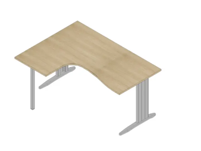 Bureau d’angle 730x1600x1200mm retour à gauche chêne/aluminium