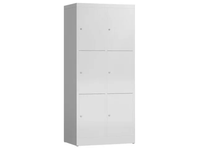 Lockerkast 1800x800x500mm 2x3 vakken cilinderslot, sokkel, RAL7035