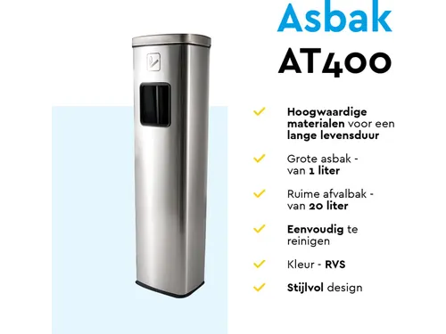Asbak Staand met afvalbak AT400 RVS 20 Liter