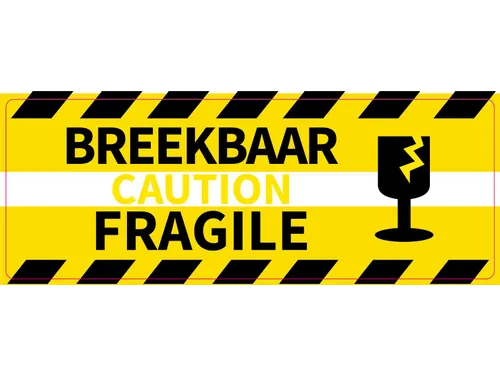 Verpakkingsetiketten 46x125mm Op Rol Zwart Geel Fragile 250 Stuks