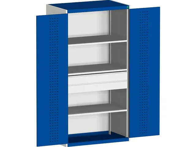 systeemkast 2000x1300x650mm 3xStalen bodem 2laden Ral7035 Ral5010