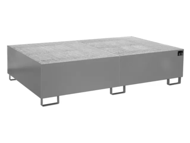 stellingopvangbak,opvangvol. 1000l,m. rooster,staal,RAL7005