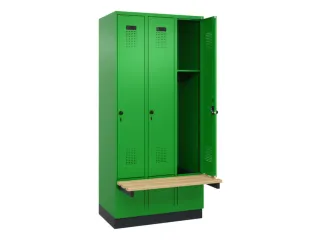 locker met bank,HxBxD 1950x900x815mm,3vak,vak B 300mm,draaigrendel - 1
