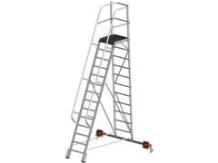 verrijdbare treden-platformladder,eenzijdig,14trede(n),stand H 3,3m