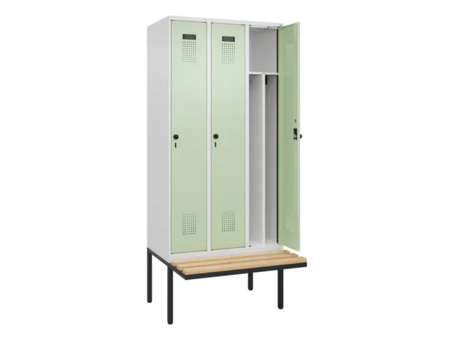 locker met bank,voor scheiding van kleding,HxBxD 2120x900x815mm,3vak