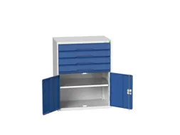 ladekast HxBxD 1000x800x550mm 4laden 2deuren RAL7035 front RAL5010