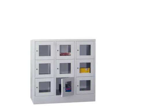 lockerkast,HxBxD 1187x1200x500mm,3x3vakken,RAL7035,front RAL5010