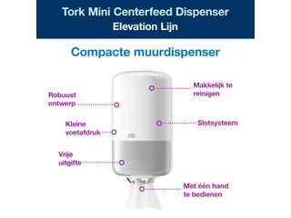 Tork 558000 Elevation M1 Mini Centerfeed Poetspapier Dispenser Wit - 5