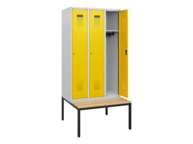 locker met bank,HxBxD 1950x900x815mm,3vak,vak B 300mm,cilinderslot