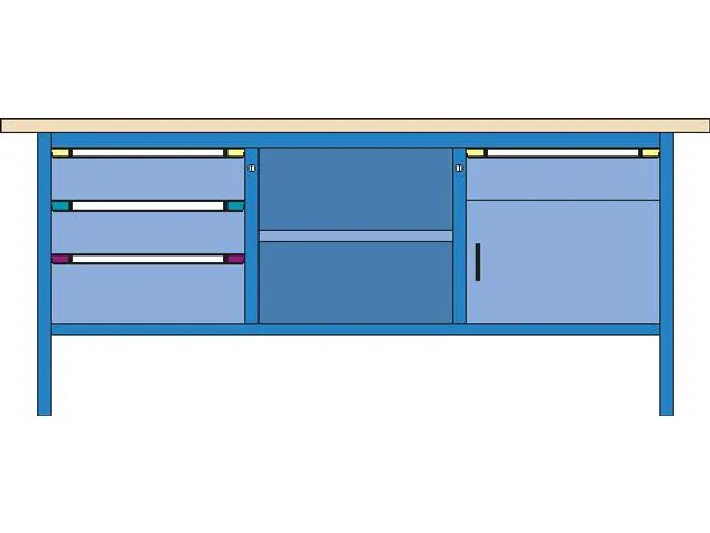 werkbank,HxBxD 845x2000x700mm,multiplexblad,RAL7035,front RAL7035