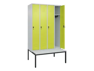 locker met bank,HxBxD 2120x1200x815mm,4vak,vak B 300mm,draaigrendel - 2