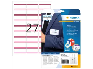 HERMA 4512 Naambadge textieletiket A4 63,5x29,6mm Wit/rood 540 stuks - 1